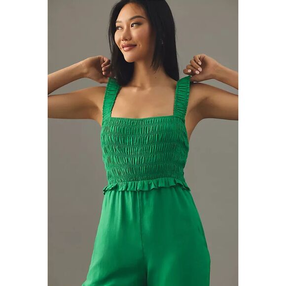 Anthropologie If By Sea Smocked Square-Neck Jumpsuit | Size S - Picture 2 of 10